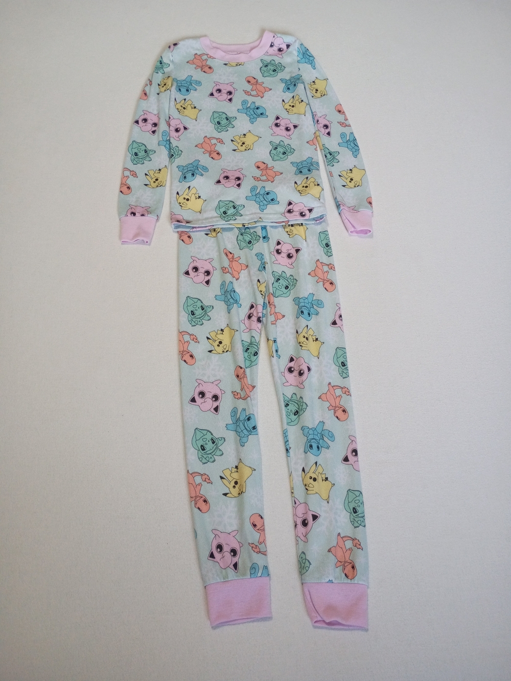 Pokemon Girls 2-Piece PJ Set Size 6 Mint Pink Pikachu Bulbasaur Charmander Crew